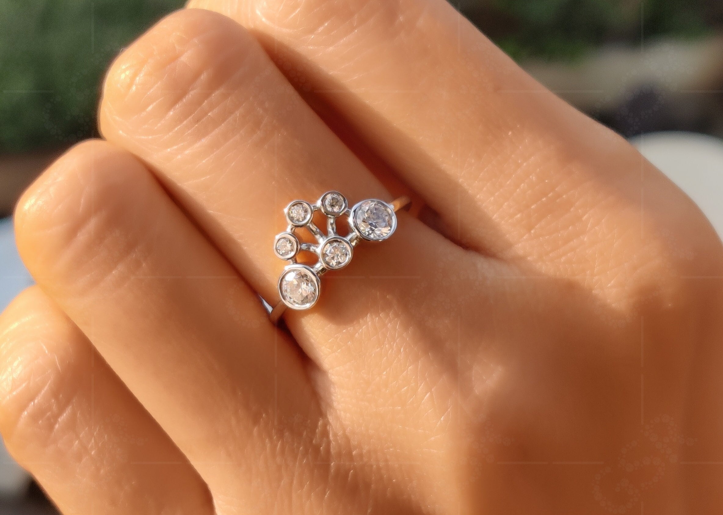 Crown of Elegance: Unique Bubble-Style Bezel Set Moissanite Ring in Dazzling Gold, Fit for Royalty