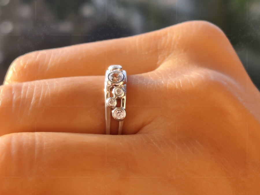 Six Stone Cluster Bubble Ring: Elevate Your Style with this Elegant Round Moissanite Gold Ring, Perfect for Anniversaries and Minimalist Chic