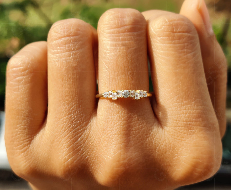 Cluster Moissanite Minimal Ring - Silver and Yellow Gold Stackable Dainty Promise Ring for Her