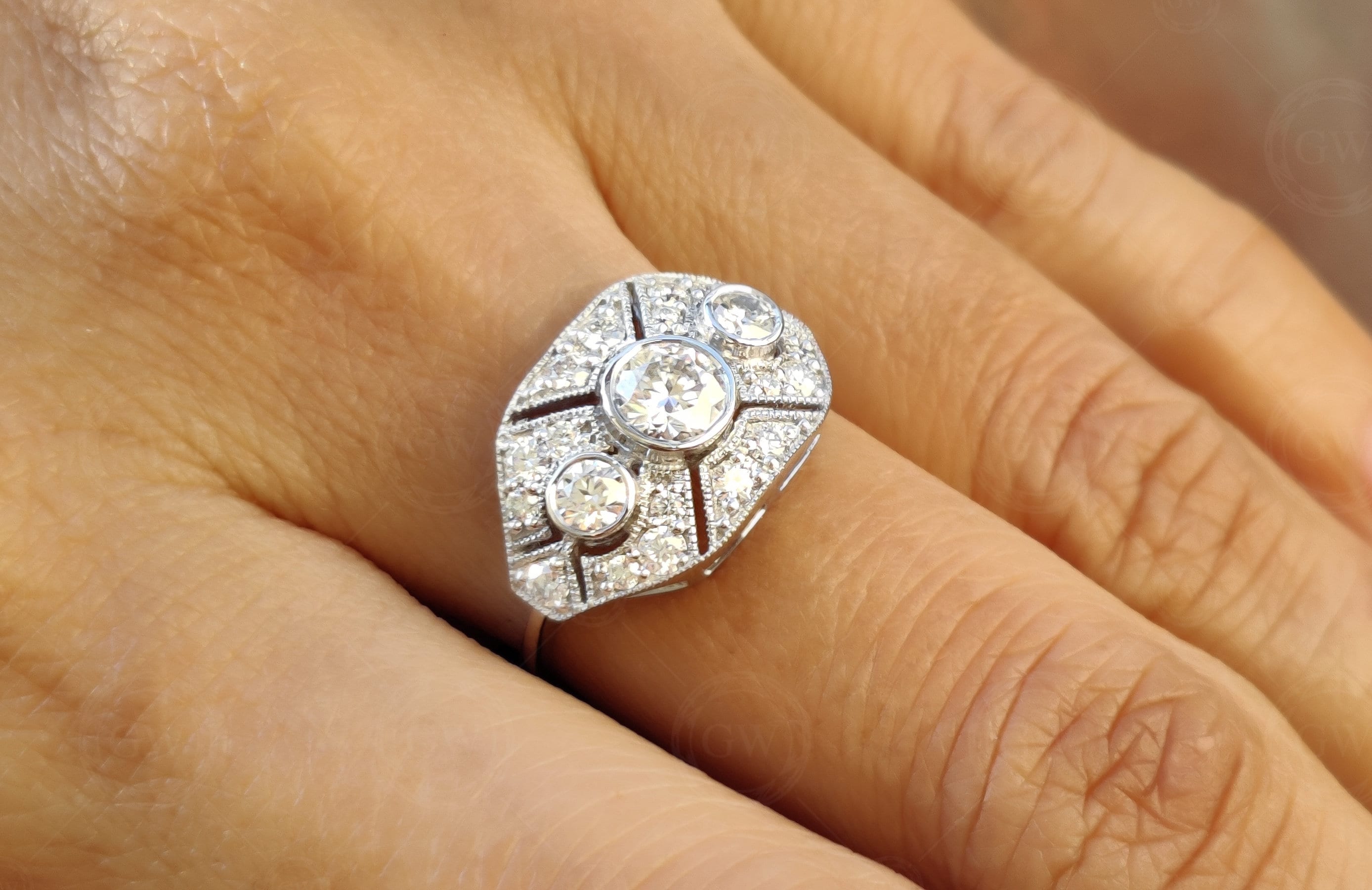 Round Moissanite Shield Vintage Engagement Ring, Unique Estate Wedding ring, Art Deco Sterling Silver Rings, Mothers Day Gift