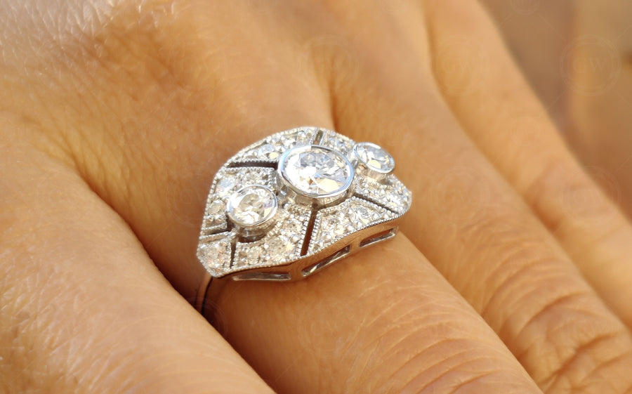 Art Deco Vintage engagement ring, Moissanite Gold Ring, Filigree Antique Estate Ring, Promise Anniversary Ring for women