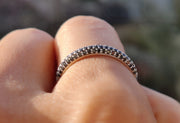 Triple Row Black Moissanite Dome Eternity Wedding Band - Silver and Gold Half Eternity Ring
