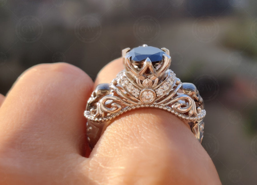 Gothic Skull Vintage Engagement Ring / Art Deco Skull Ring / Nature Inspired Skull Ring / Skull Ring For Women / Sterling Silver Skull Ring