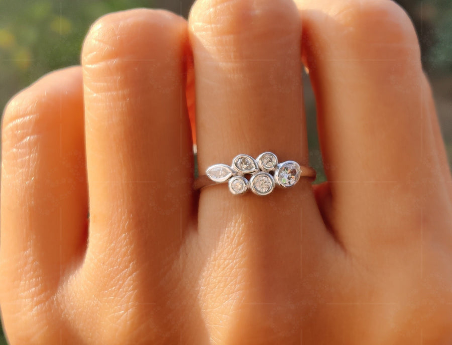 Raindrop Ring: A Delicate Gold Beauty with Multi Stone Scattered Moissanite, Perfect for Minimalist Elegance