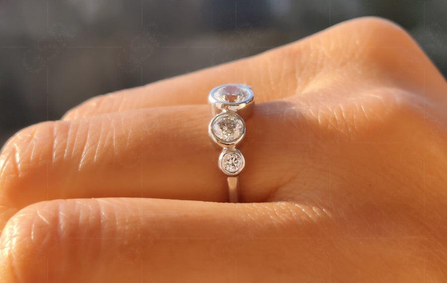 Five Stone Moissanite Cluster Ring: Bubble Bezel Set Silver and White Gold Wedding Ring, Perfect for Anniversaries and Stacking