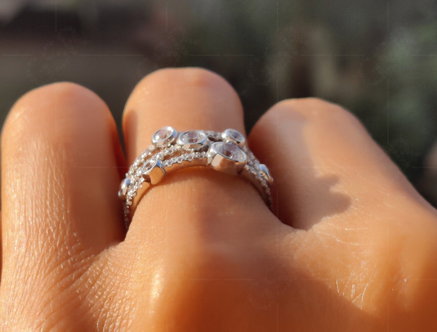RainDrop Bezel Set Cluster Moissanite Gold Ring - Elegant Cocktail Ring for Women, Perfect Anniversary Gift
