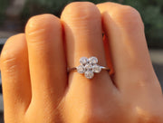 6 Stone Flower Cluster Moissanite Ring - Round Floral Engagement Ring in Silver and Gold - Minimalist Dainty Wedding Ring