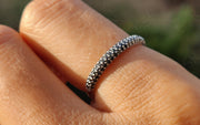 Triple Row Black Moissanite Dome Eternity Wedding Band - Silver and Gold Half Eternity Ring