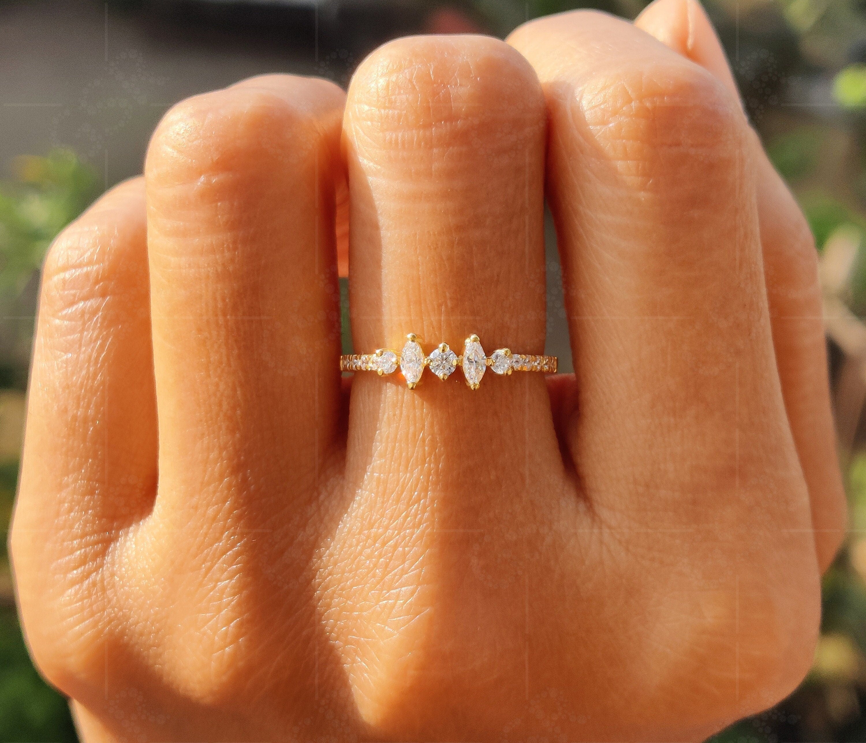 Timeless Elegance: Silver and Gold Dainty Stacking Ring, the Perfect Stackable Wedding Ring with Moissanite Sparkle, a Minimalist Promise of Love and a Beautiful Gift for Her