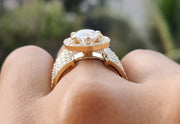 14k Solid Gold Round Moissanite Wide Halo Engagement Ring For Women / Bridal Jewelry / Gelson World