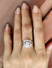 14K Gold Moissanite Vintage Bridal Ring Set, Ring Jacket and Solitaire Engagement Ring, Art Deco Wedding Ring Enhancer, wrap guard band