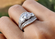 Ring Jacket and Round 3 Stone Engagement Ring, Art Deco Wedding Ring Enhancer, wrap guard band