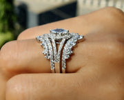 Art Deco Bridal Engagement Ring With Enhancer, Enhancer Wedding Ring Sets For Women