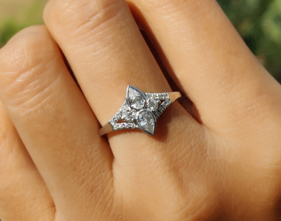 Double Pear Shaped Moissanite Ring, Unique Teardrop Engagement Ring, Split Shank Ring, Promise Rings For Women, Inspired By Tear Of Two Eye