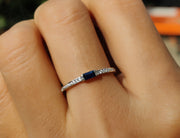 Sapphire Splendor: Minimalist Gold Baguette Stacking Ring - Dainty September Birthstone Beauty - Blue Gemstone Elegance for Women