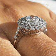 Moissanite Edwardian Ring, Big Cocktail Ring, Vintage Filigree Ring, Art Deco Engagement Ring, White Gold Vintage Ring, Unique Rings Women