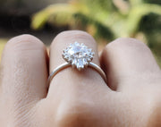 Vintage Inspired Engagement Ring, Art Deco Baguette Sunburst Ring, Round Moissanite Halo Ring, Unique Promise Rings For Women, Gold Ring