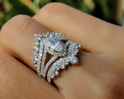 Enhancer Wedding Ring Sets For Women, Moissanite Ring Guard Set Marquise Halo Ring Jacket Set