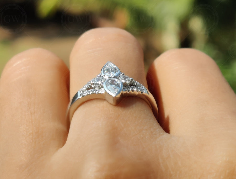 Unique Teardrop Engagement Ring, Split Shank Ring, Promise Rings For Women, Inspired By Tear Of Two Eye