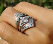 Double V Shaped Enhancer Wedding Ring Set, Unique Bridal Engagement Ring Jacket, Moissanite Ring Enhancers And Wraps, Large Womens Ring Set