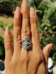 Double V Shaped Enhancer Wedding Ring Set, Unique Bridal Engagement Ring Jacket