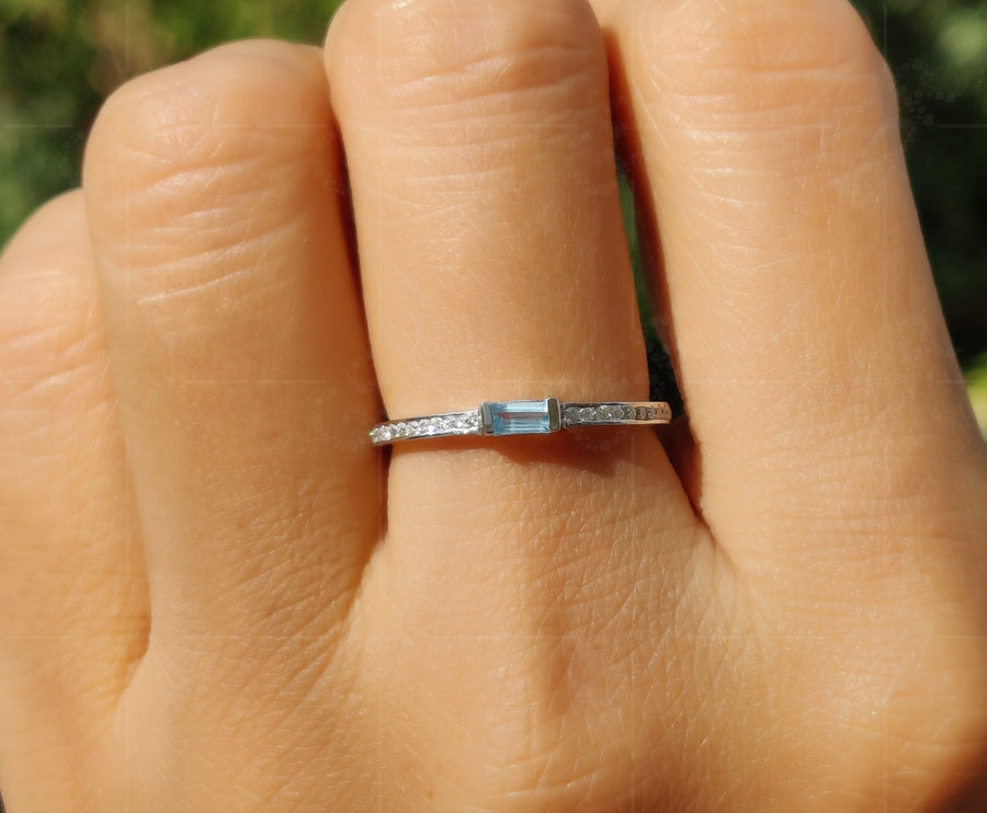 Elegant Aquamarine Stacking Ring - March Birthstone Beauty - Dainty Silver and Gold Ring, a Minimalist Gemstone Ring for Women