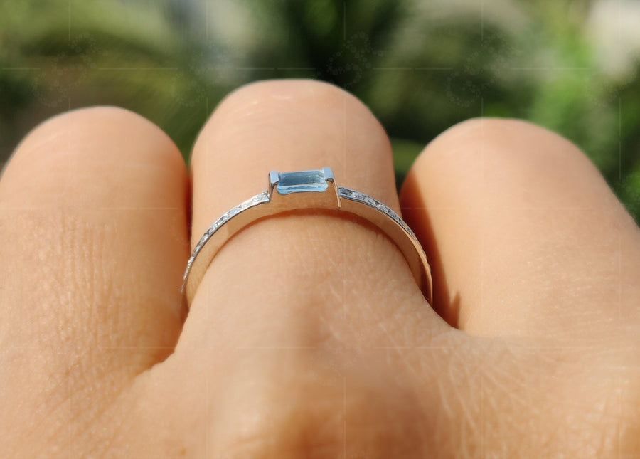 Elegant Aquamarine Stacking Ring - March Birthstone Beauty - Dainty Silver and Gold Ring, a Minimalist Gemstone Ring for Women