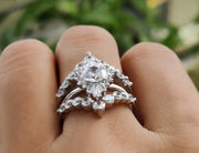 Sunburst Ring Enhancer Set, Unique Moissanite Engagement Ring With Enhancer, Wedding Ring Set For Women, Ring Jacket, Ring Guard Bridal Sets