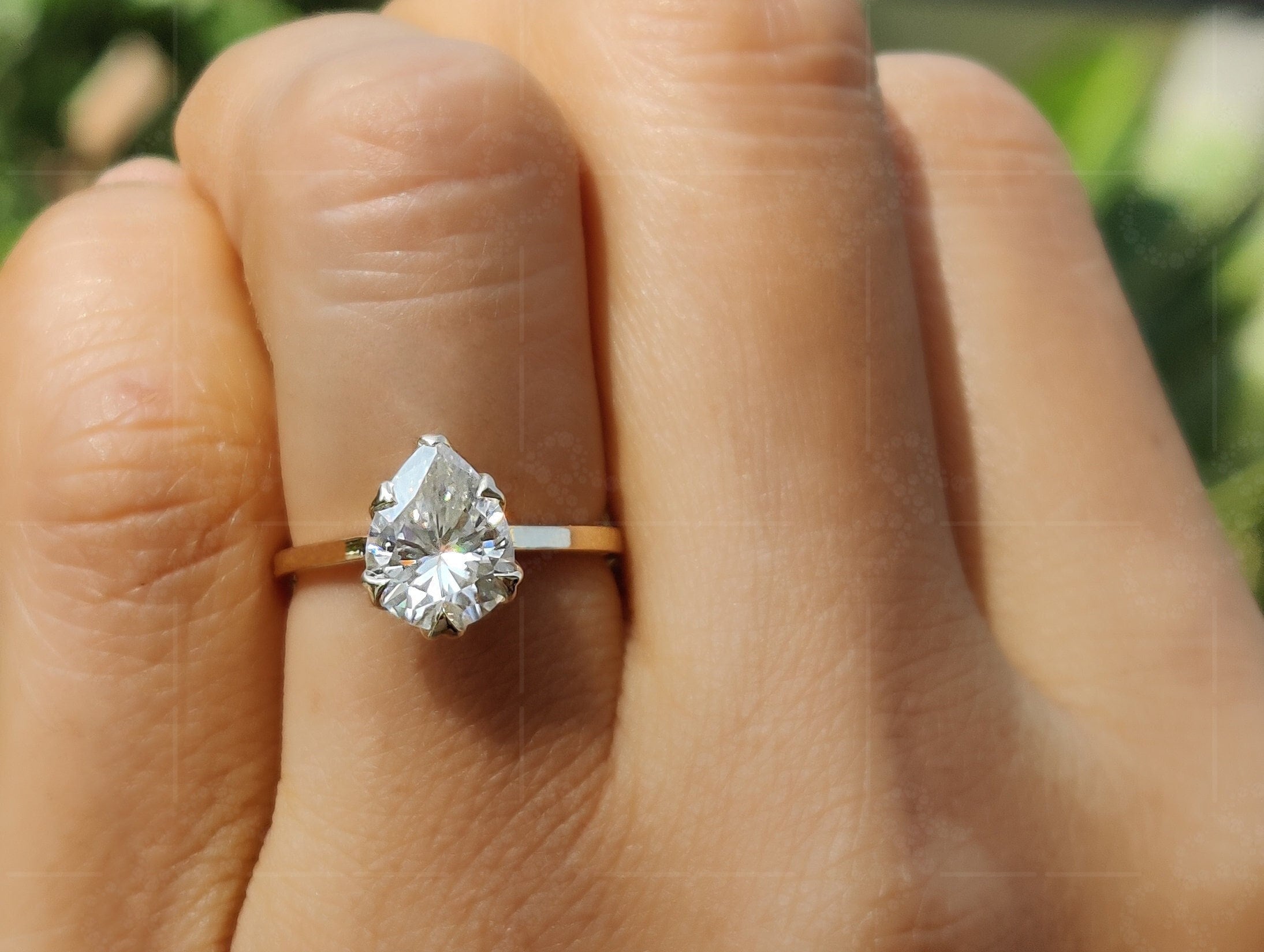 Timeless Beauty: 2 Ct Pear Shaped Moissanite Tulip Setting Ring, a Nature-Inspired Minimalist Engagement Ring