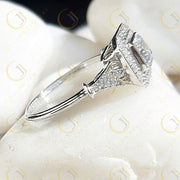 Asscher Cut Halo Engagement Ring, Art Deco Moissanite Ring, Vintage Inspired Ring, Estate Jewelry Rings For Women, Gold Milgrain Bezel Ring