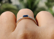 Sapphire Splendor: Minimalist Gold Baguette Stacking Ring - Dainty September Birthstone Beauty - Blue Gemstone Elegance for Women