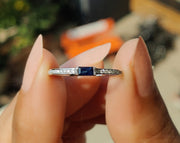 Sapphire Splendor: Minimalist Gold Baguette Stacking Ring - Dainty September Birthstone Beauty - Blue Gemstone Elegance for Women