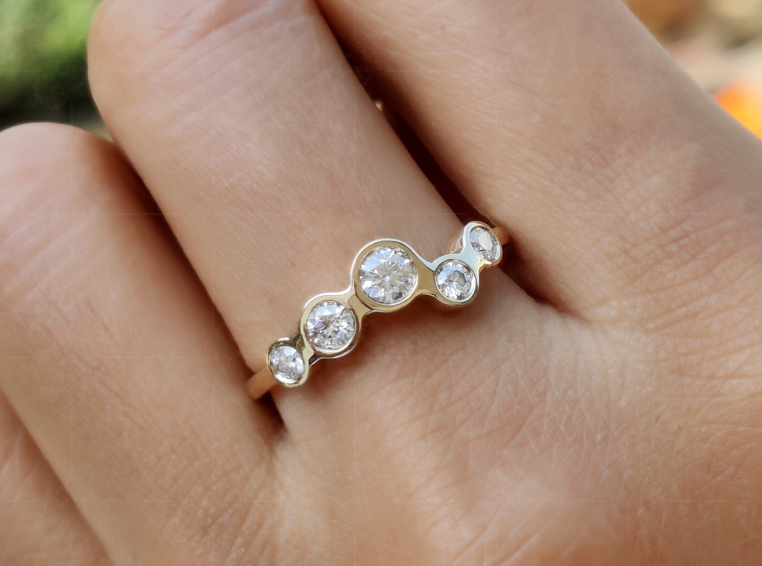 Radiant Moissanite Bubble Ring: A Stunning Gold Stackable Statement Ring for Minimalist Elegance and Timeless Beauty