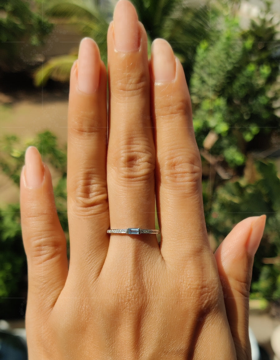 Elegant Aquamarine Stacking Ring - March Birthstone Beauty - Dainty Silver and Gold Ring, a Minimalist Gemstone Ring for Women