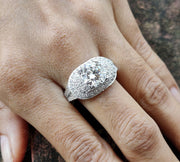 Large Cocktail Ring, Edwardian Filigree Ring, Antique Art Deco Engagement Ring, Vintage Moissanite Ring, Unique Milgrain Rings For Women