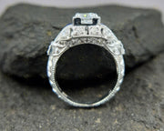 Antique Edwardian Ring, Vintage Moissanite Engagement Ring, Unique Art Deco Ring, Estate Jewelry Rings For Women, Engraved Filigree Ring
