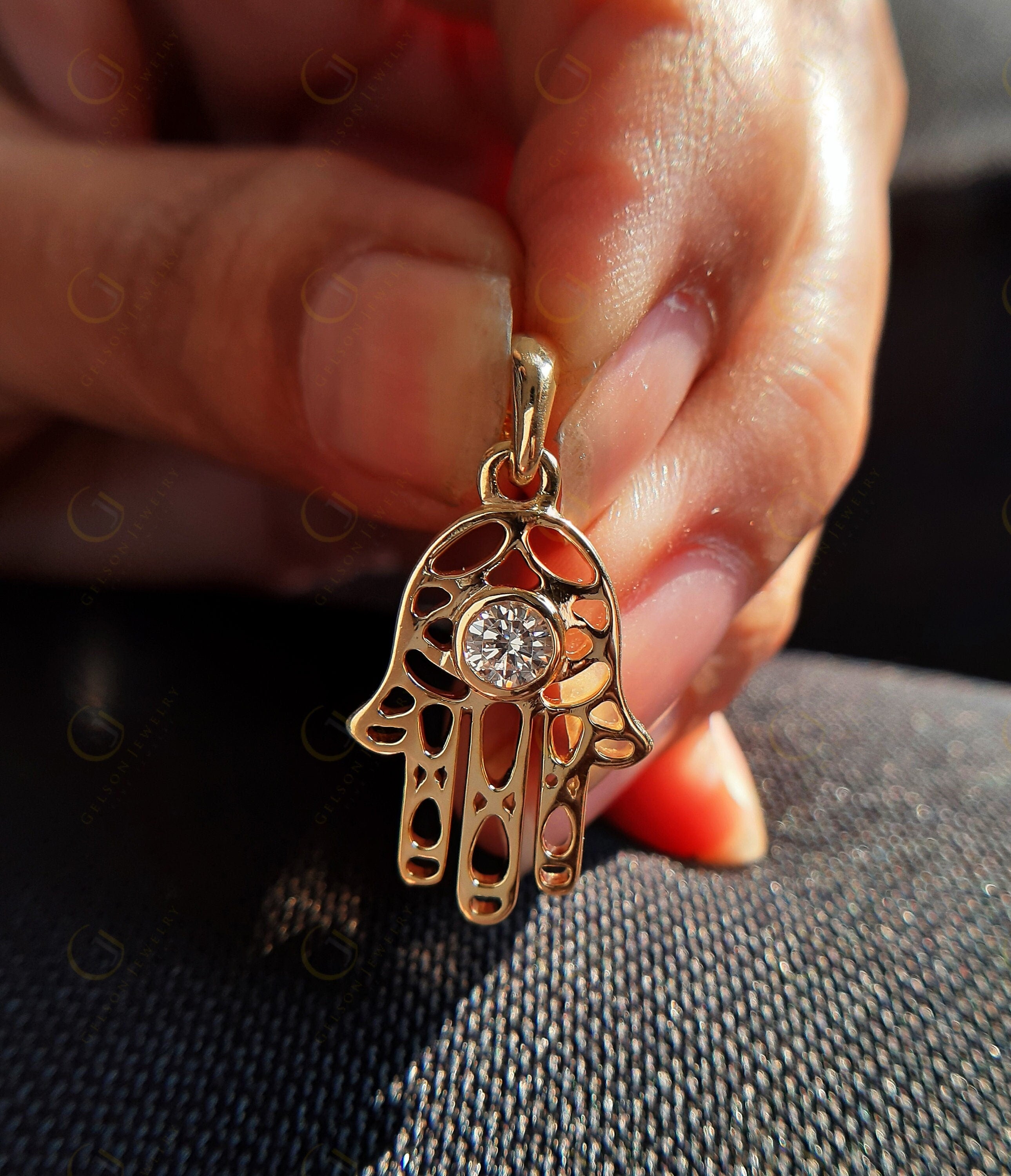 Golden Hamsa Hand Pendant - Symbolic Protection Necklace with Evil Eye Warding - Silver and Solid Gold - Spiritual Jewelry
