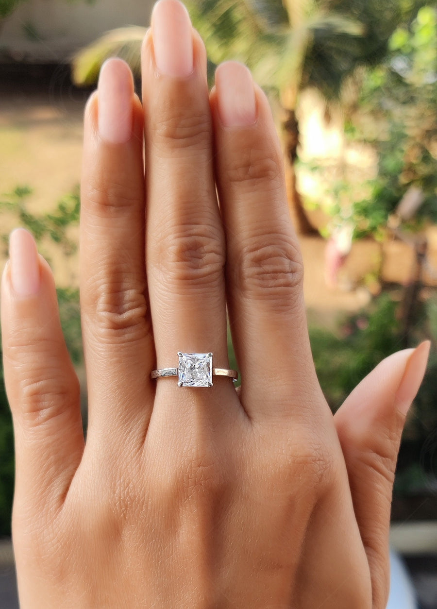 Princess Cut Solitaire Engagement Ring, Princess Cut Moissanite Diamond Ring, Square Stone Ring, Promise Rings For Women, Classic Gold Ring