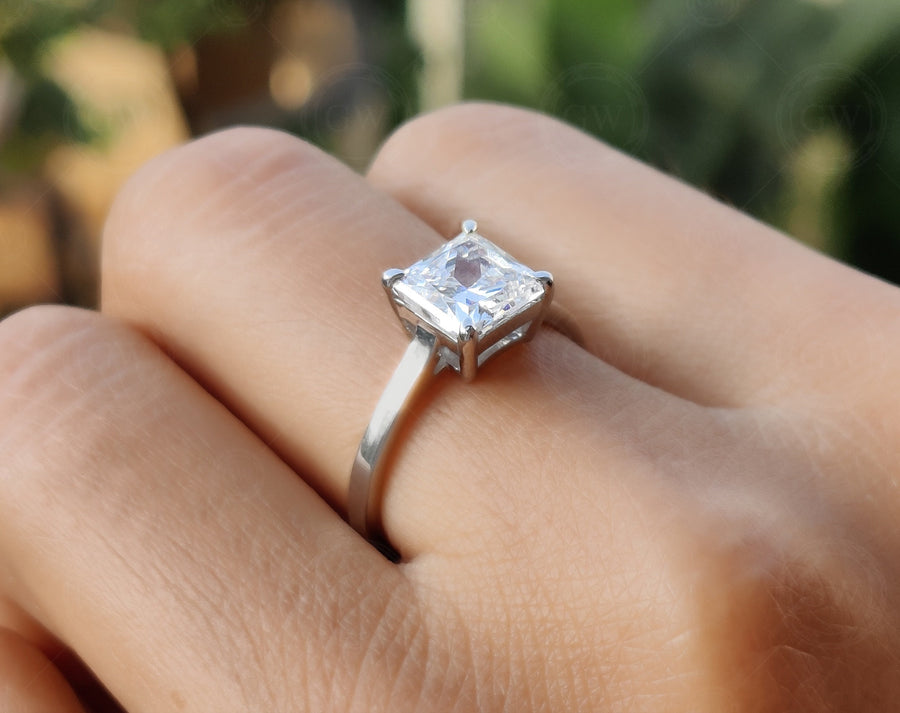 Princess Cut Solitaire Engagement Ring, Princess Cut Moissanite Diamond Ring