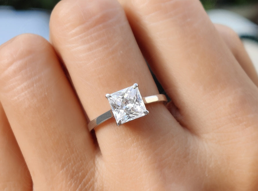 Princess Cut Solitaire Engagement Ring, Princess Cut Moissanite Diamond Ring, Square Stone Ring, Promise Rings For Women, Classic Gold Ring