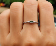 Emerald Elegance: Dainty Baguette May Birthstone Ring for Women - Green Gemstone Stacking Ring, Minimalist Gemstone Jewelry, Simple Delicate Ring