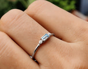 March Birthstone Elegance: Minimalist Baguette Aquamarine Ring for Mom