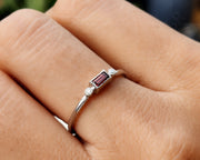 January Birthstone Beauty: Dainty Baguette Garnet Stacking Ring for Mom