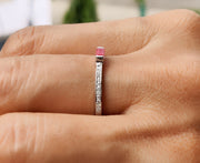 Dainty Ruby Baguette Stacking Ring - July Birthstone Ring for Women, Minimalist and Delicate Ruby Gemstone Ring, Perfect for Stacking