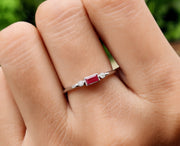 Stackable Ruby Baguette Ring - July Birthstone Minimalist Jewelry