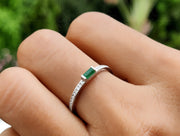 Baguette Emerald Stacking Ring - May Birthstone Minimalist Ring - Silver and Gold Dainty Gemstone Ring for Women - Simple Stackable Ring