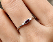 Rhodolite Garnet Women's Baguette Stacking Ring - Dainty Birthstone Stackable Ring for Mom