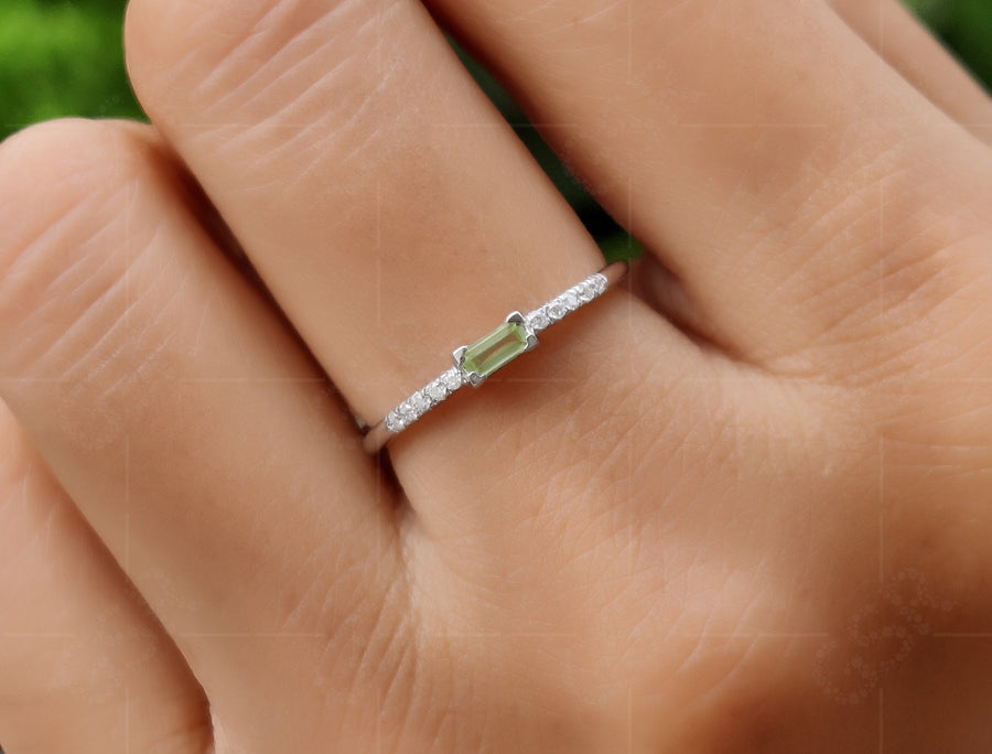 Dainty Peridot Stackable Rings for Women - August Birthstone Beauty