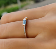 Citrine and Aquamarine Baguette Ring - Toi Et Moi Birthstone Ring - Dainty Stacking Ring - Two Stone Birthstone Minimalist Ring for Women