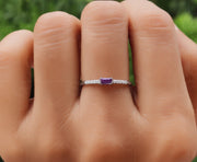 Amethyst Baguette Birthstone Ring - Purple Stone Ring For Mom - Dainty Stacking Ring For Women - February Gemstone Minimalist Ring